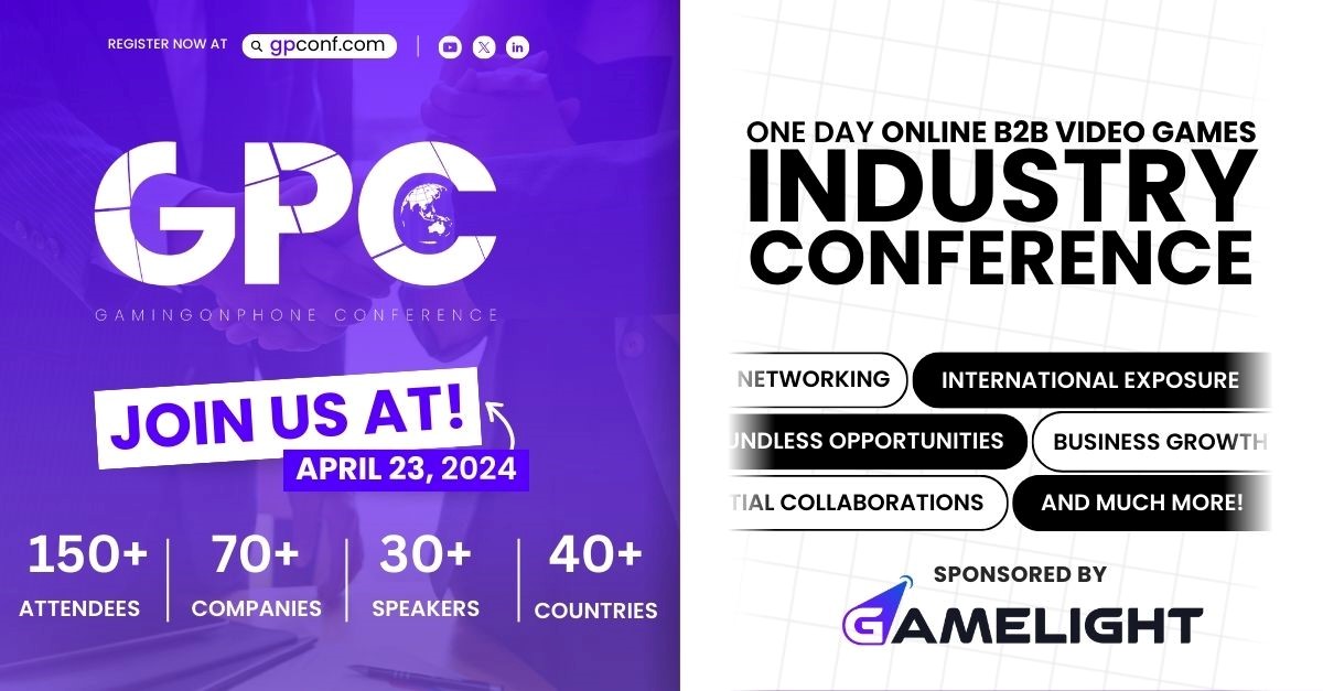 The GamingonPhone Conference Online 2024 is set to take place on April 23rd, drawing participation from over 70 companies spanning 40 countries