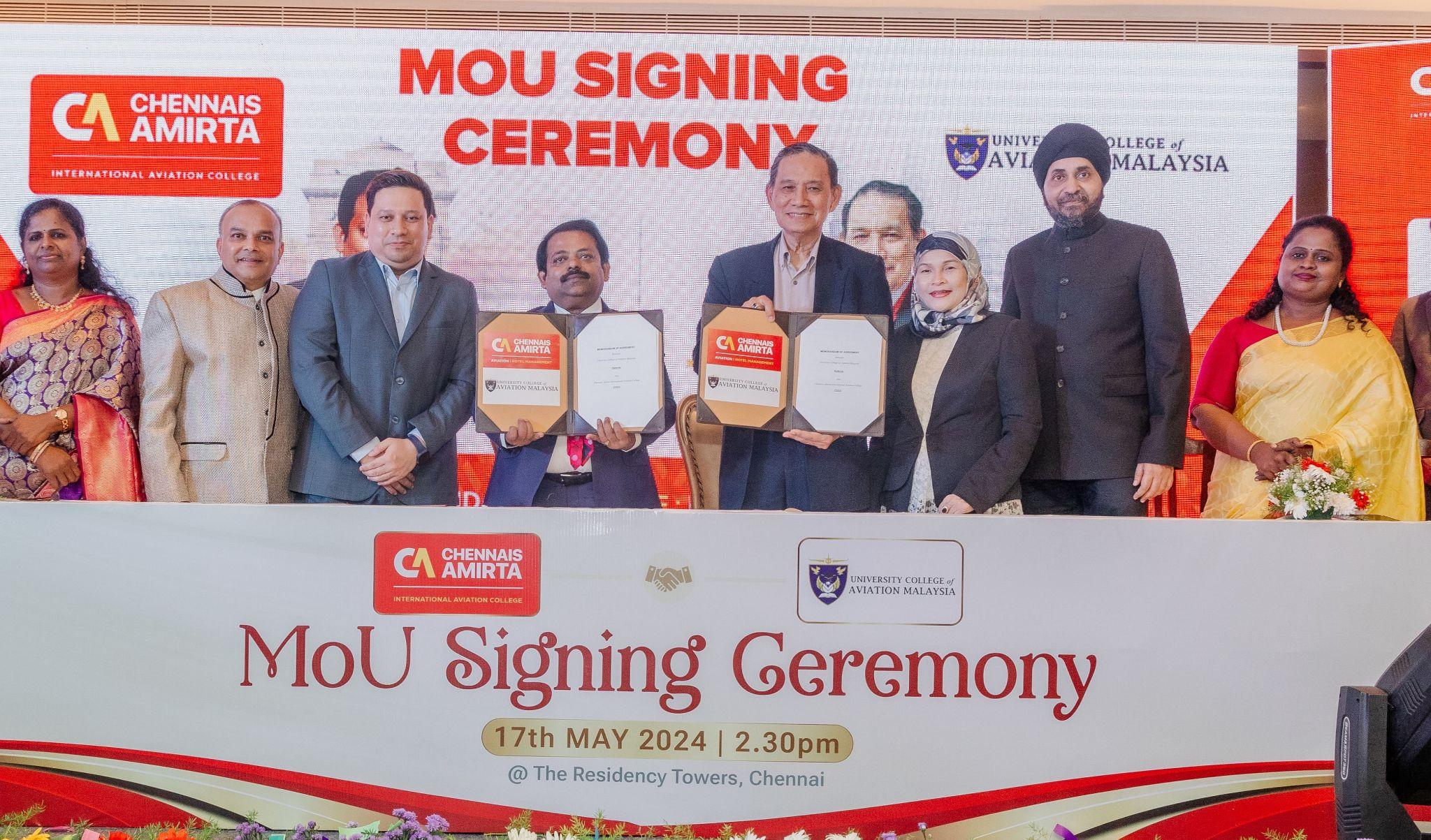 Chennais Amirta International Aviation College Signs MOU With University College of Aviation (UniCAM) ,Malaysia to Offer Study Abroad Program