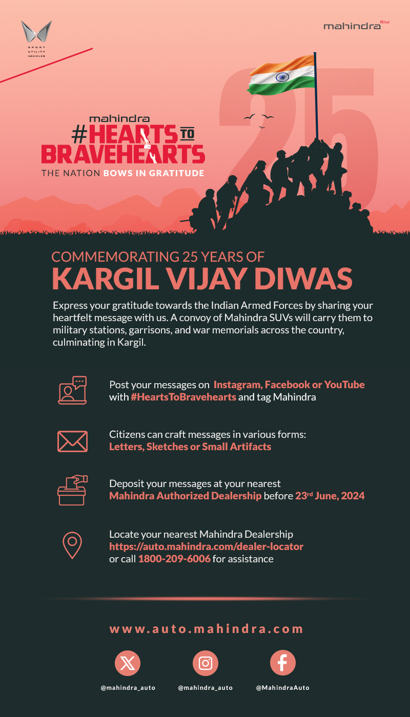 Mahindra Commemorates 25 Years of Kargil Vijay Diwas with ‘Hearts to Bravehearts’ Initiative