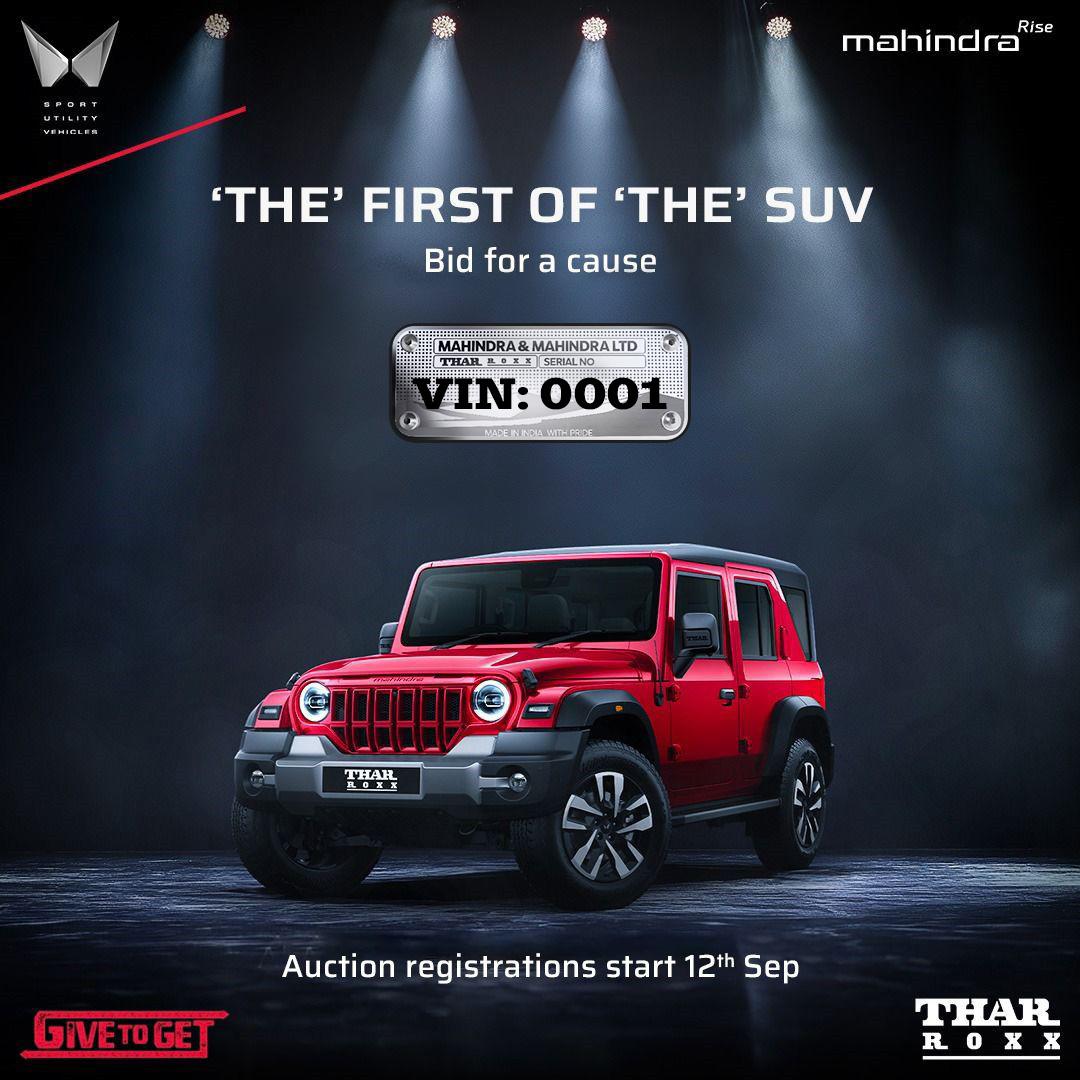 Mahindra’s First ‘THE’ SUV: Thar ROXX to be Auctioned Online for Charitable Cause