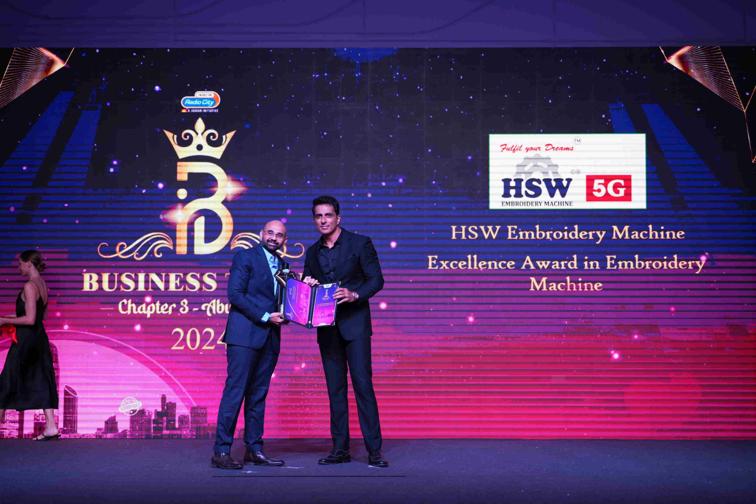 HSW Embroidery machine has won the Excellence in Embroidery Machine award in Dubai from Radio City.